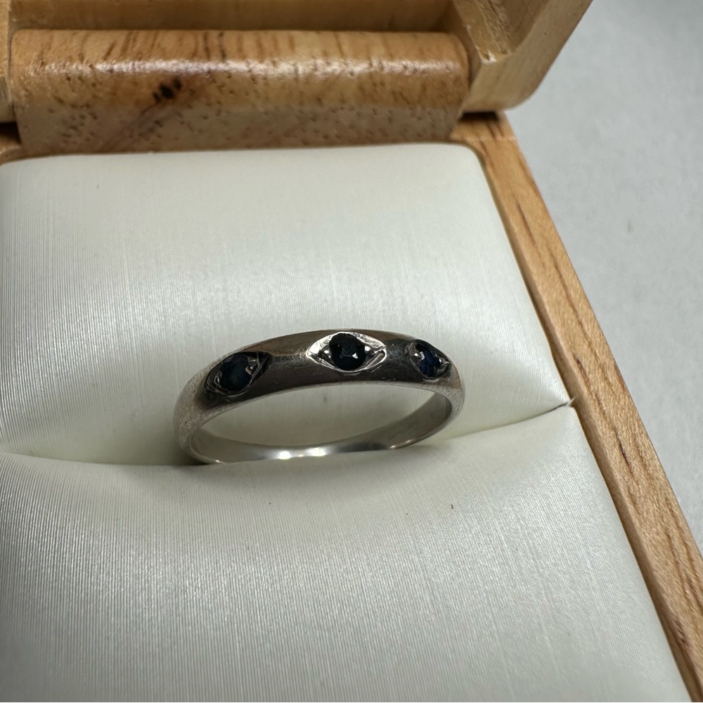 Sterling Silver Ring with Three Dark Blue Stones